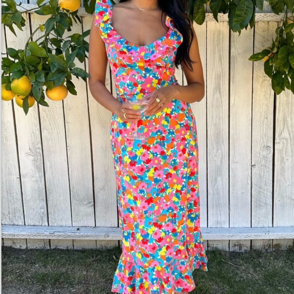 Alexis Midi Dress in Bright Bergonia